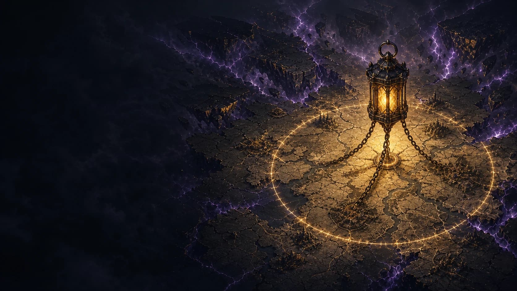 Fractara key art showing a Rift Lantern stabilizing a fractured fantasy landscape